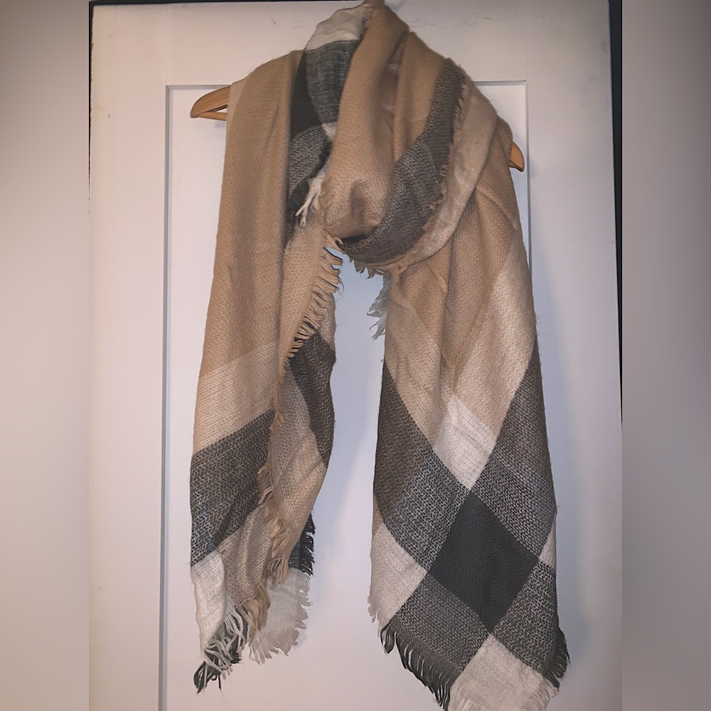Scarf - pink, grey and white